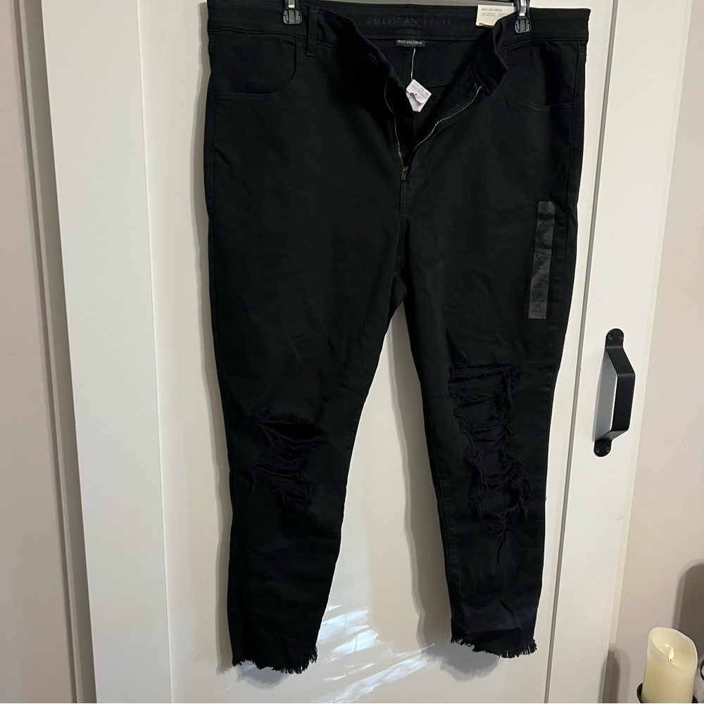 American Eagle Outfitters Black Ripped Ankle Jeans